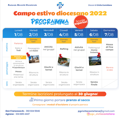 Programma Campo scuola estivo diocesano superiori